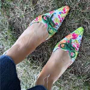 Lulu's Floral Flats with Green Laces